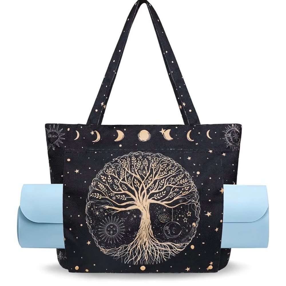 Purple Canvas Yoga Mat Tote Bag Lotus‎ Flower Graphic Bohemian Gym Travel Bag - Picture 3 of 4